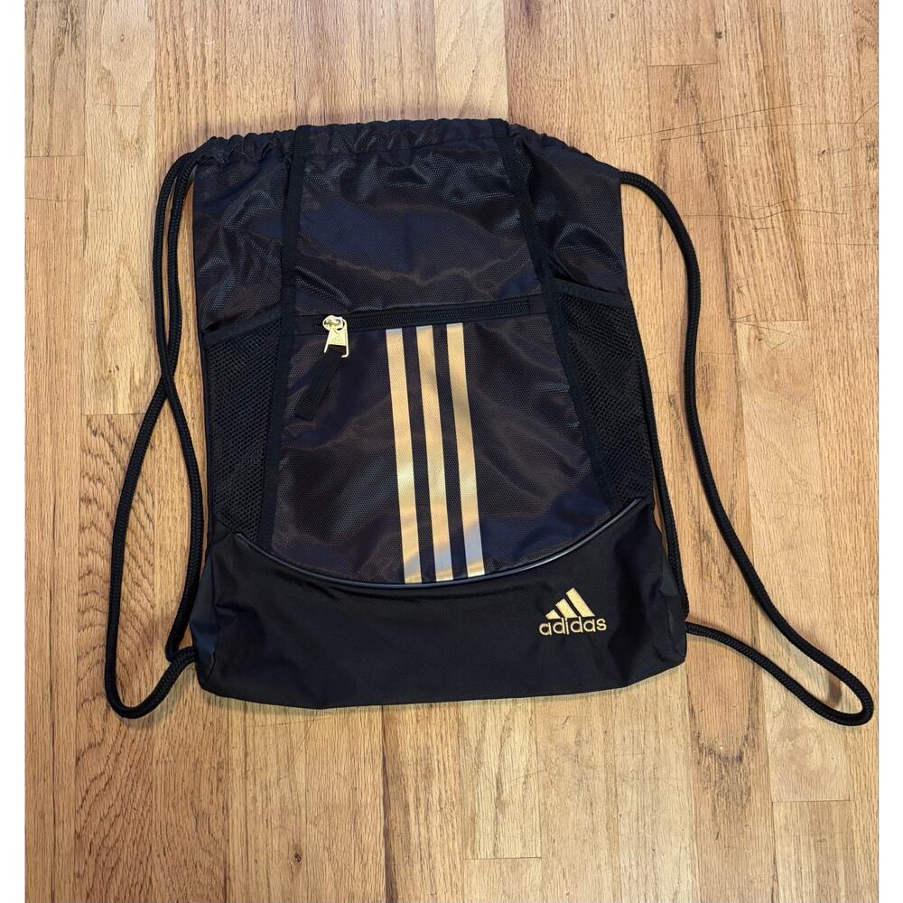 adidas Alliance 2 Sackpack Backpack Soccer Bag Cinch Sack Black Gold Metallic